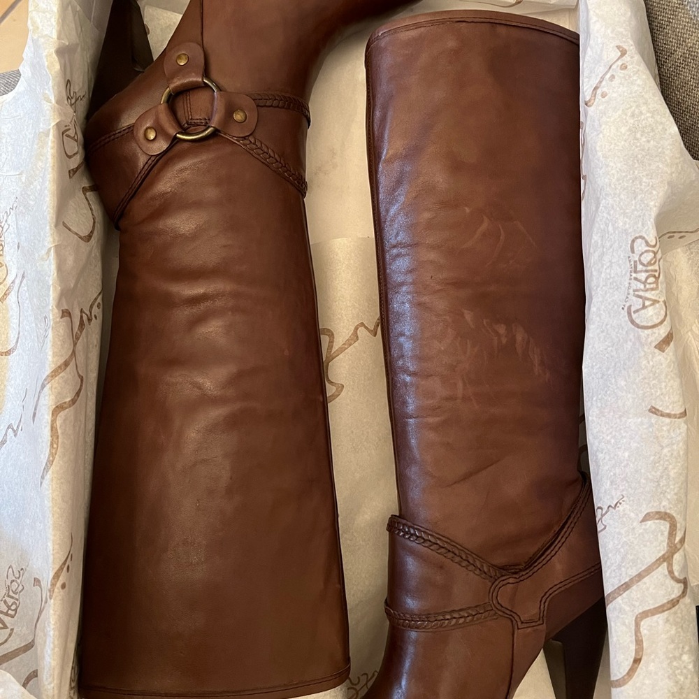 Carlos Santana Women’s Wanted Brown Leather below knee boots 7.5M